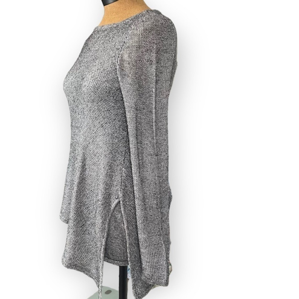 WHBM metallic asymmetrical hem long sleeve boatneck sweater draped cotton small